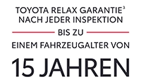 Toyota Relax Garantie nach jeder Inspektion bis zu einem Fahrzeugalter von 15 Jahren. Details siehe Hinweis ³ im Kleingedruckten.